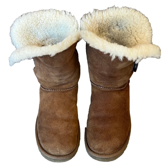 UGG Bailey Button Booties Brown Suede Leather Shearling Womens 8 UK 6 EU 39 - Picture 1 of 8